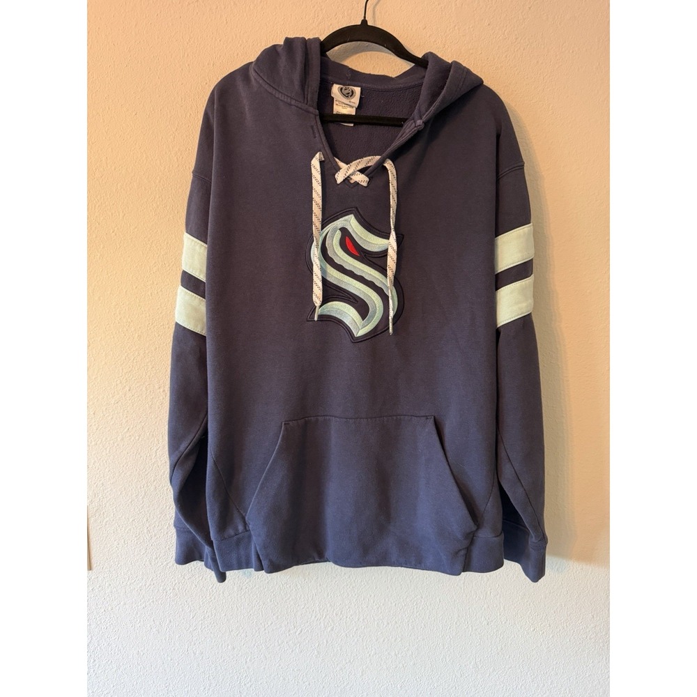 NHL Hockey Seattle Kraken Hoodie Blue Mens Size XL Lace Up Pocket Pullover